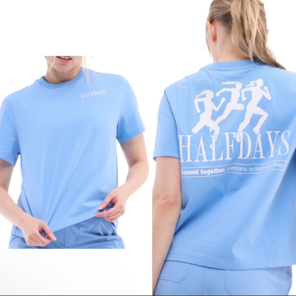 NWT HALFDAYS Blue Graphic T-Shirt Forget me Not sizes S
